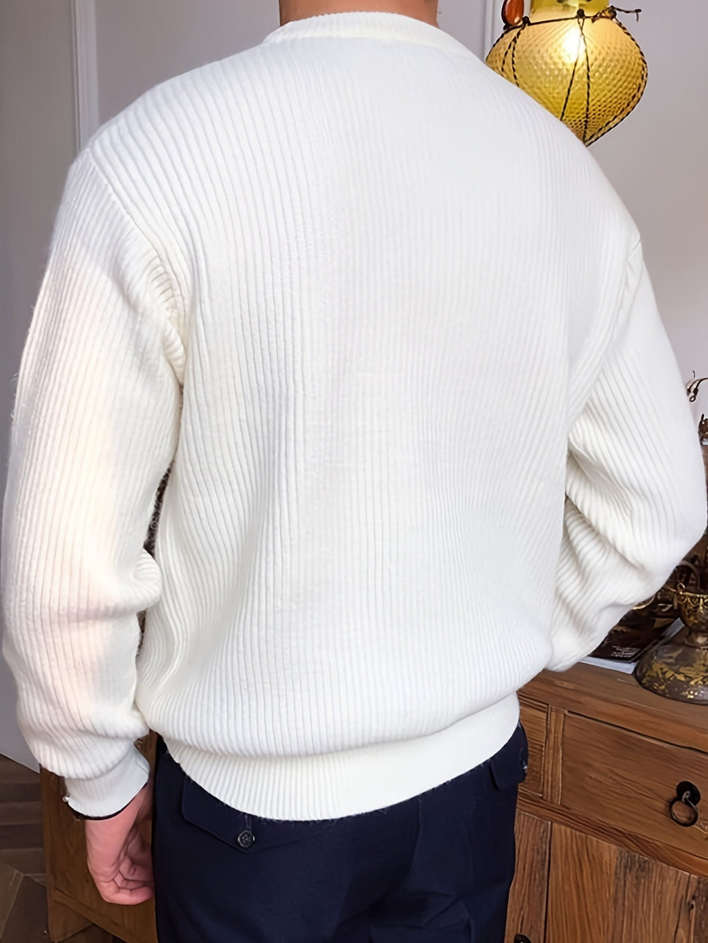 Men Sweatshirt | Crew Neck Ribbed Knit with Long Sleeves