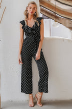 Women Jumpsuit | V-Neck Ruffle Trim with Tie-Waist Belt