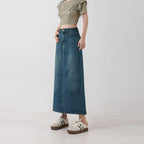 Women Skirt | High-Waist Maxi Denim with Back Slit