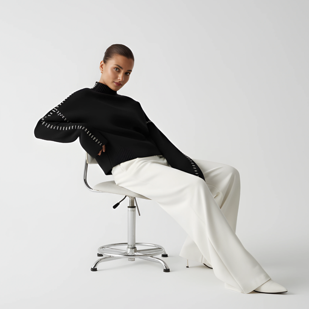 Women Sweater | Loose Fit Pullover with Sleeve Detail