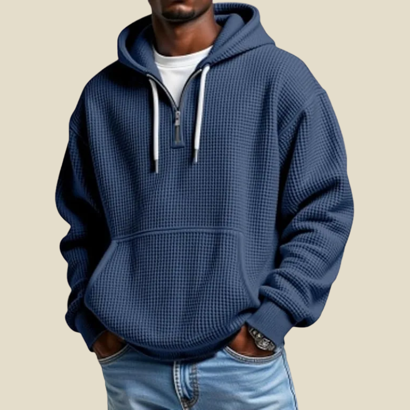 Men Hoodie | Quarter-Zip Relaxed Fit with Kangaroo Pocket
