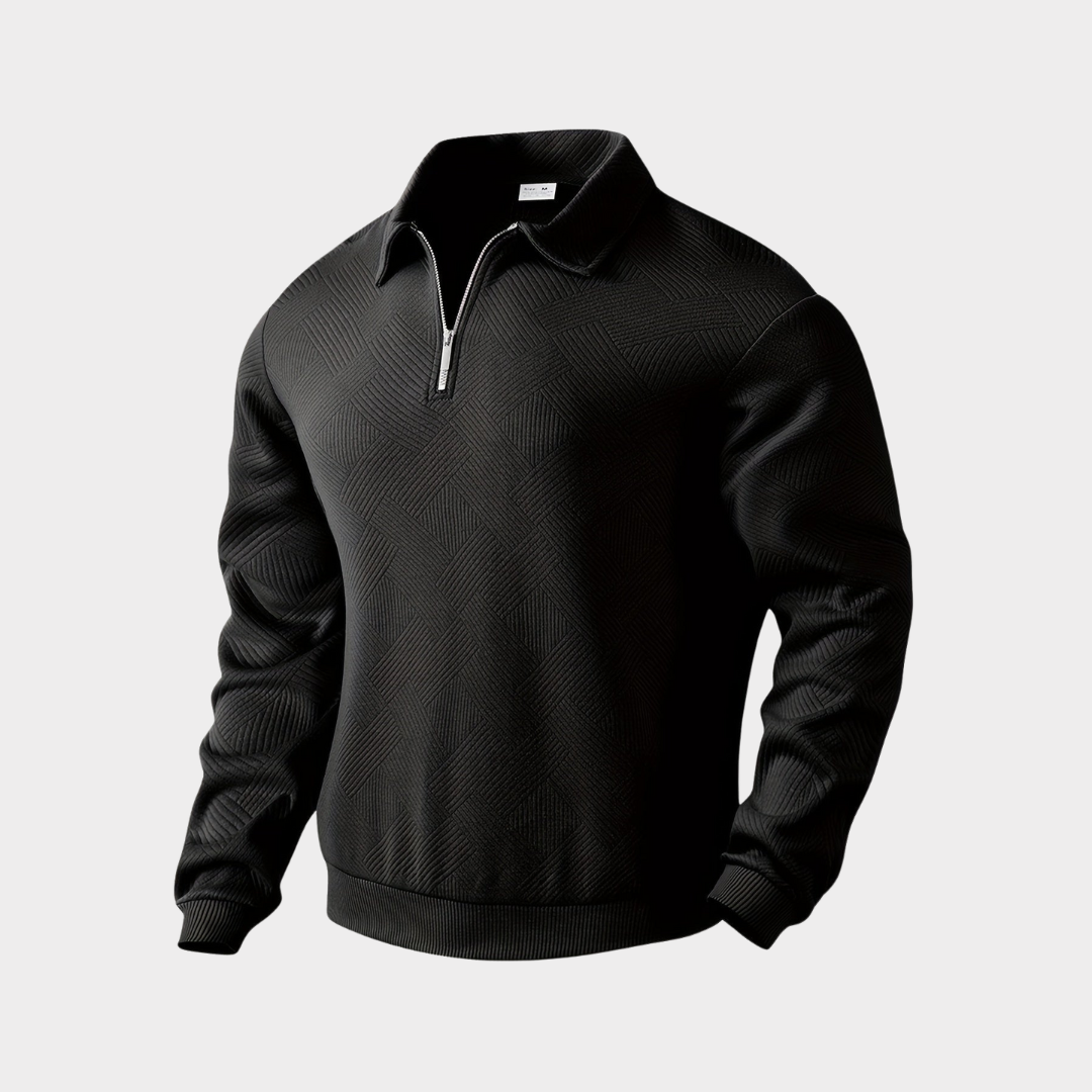Men Sweater | Quarter-Zip Turtleneck with Geometric Knit Pattern