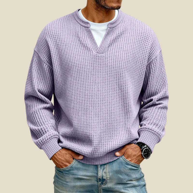 Men Sweatshirt | Relaxed Fit with Waffle Texture Detail