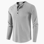 Men T-Shirt | Waffle-Knit Henley with Relaxed Fit Long Sleeve
