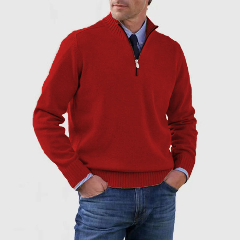 Men Sweater | Quarter-Zip Stand Collar with Ribbed Trim