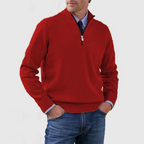Men Sweater | Quarter-Zip Stand Collar with Ribbed Trim