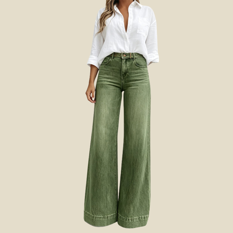 Women Trousers | High-Rise Wide Leg with Vintage Wash Denim