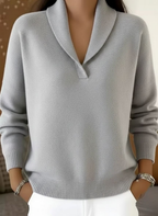 Women Sweater | Shawl Collar Relaxed Fit with Ribbed Cuffs