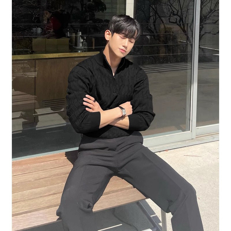 Men Sweater | Cable Knit Quarter-Zip Funnel Neck Fit