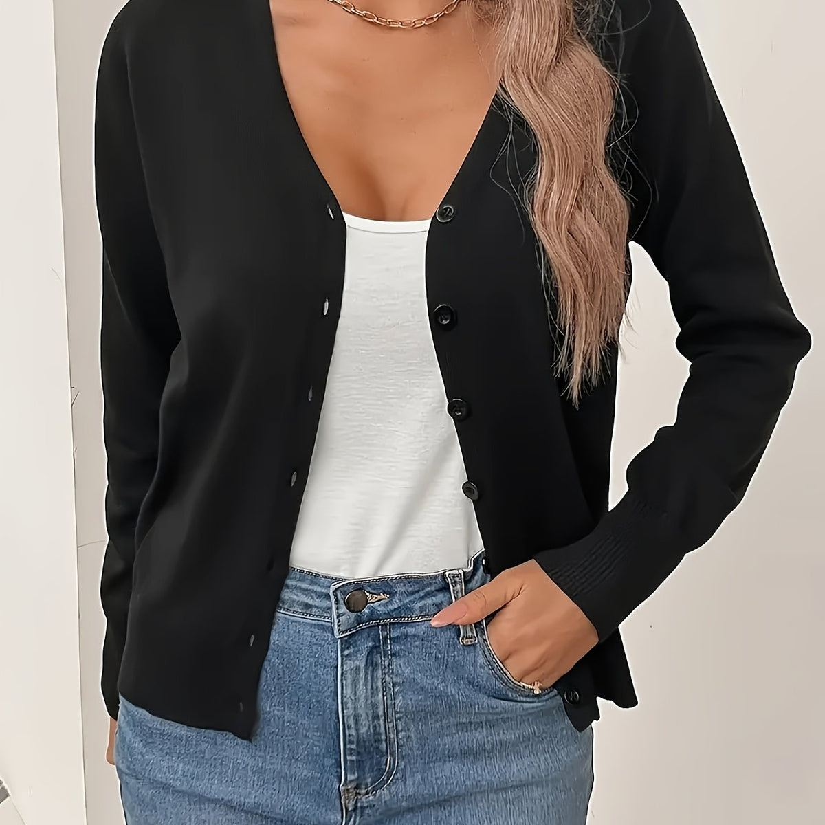 Women Cardigan | V-Neck Button-Front with Ribbed Texture Fit