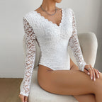 Women Lace Top | Long Sleeve Sweetheart Neckline Fitted Cut