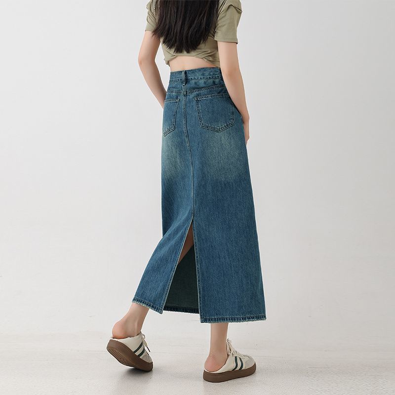 Women Skirt | High-Waist Maxi Denim with Back Slit
