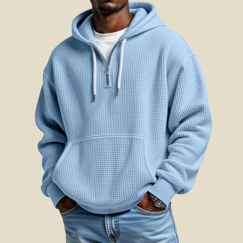Men Hoodie | Quarter-Zip Relaxed Fit with Kangaroo Pocket