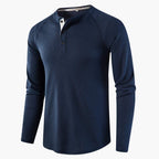 Men T-Shirt | Waffle-Knit Henley with Relaxed Fit Long Sleeve