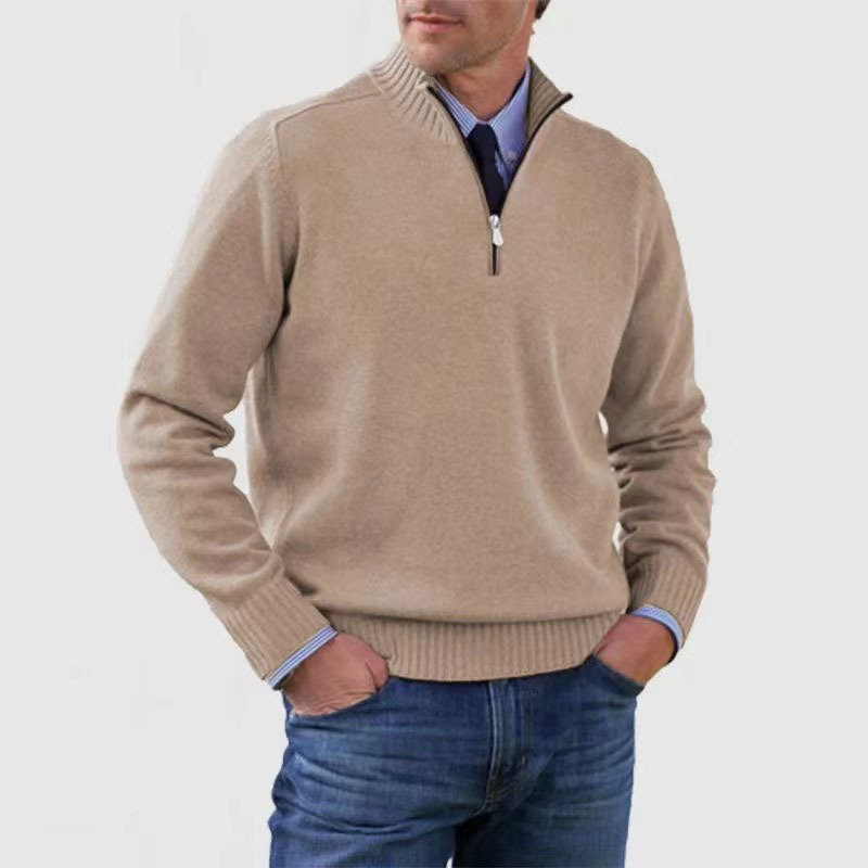 Men Sweater | Quarter-Zip Stand Collar with Ribbed Trim