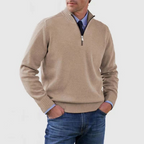 Men Sweater | Quarter-Zip Stand Collar with Ribbed Trim