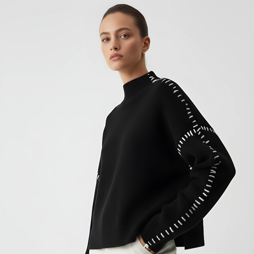 Women Sweater | Loose Fit Pullover with Sleeve Detail