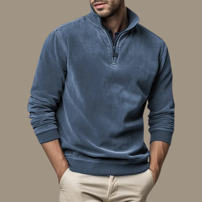 Men Sweater | Half-Zip Collar with Ribbed Cuffs and Hem