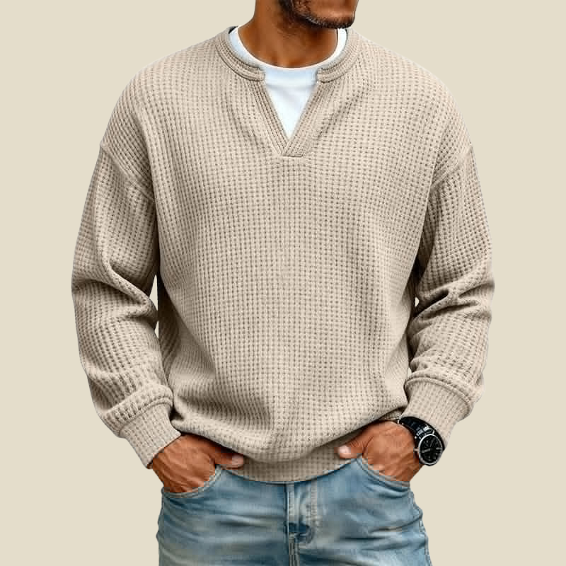 Men Sweatshirt | Relaxed Fit with Waffle Texture Detail