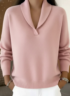 Women Sweater | Shawl Collar Relaxed Fit with Ribbed Cuffs