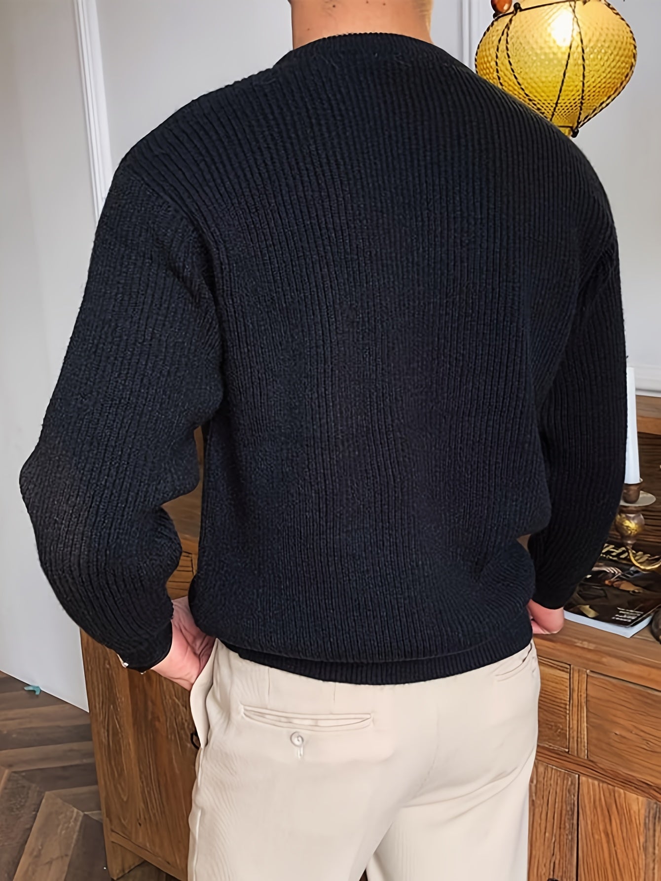 Men Sweatshirt | Crew Neck Ribbed Knit with Long Sleeves