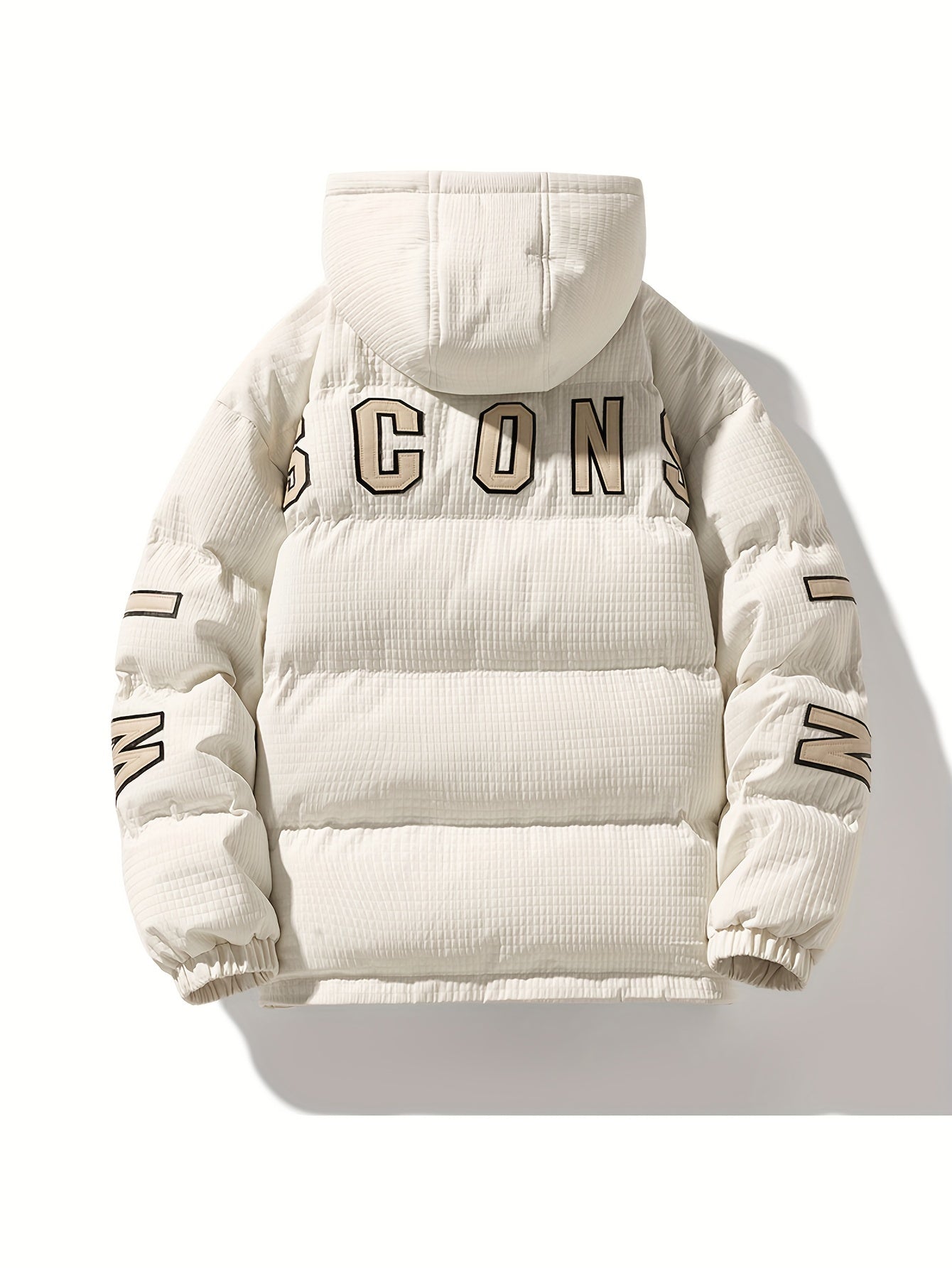 Men Puffer Jacket | Quilted Hood with Graphic Back Print