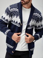 Men Cardigan | Shawl Collar Fair Isle Pattern Button Front