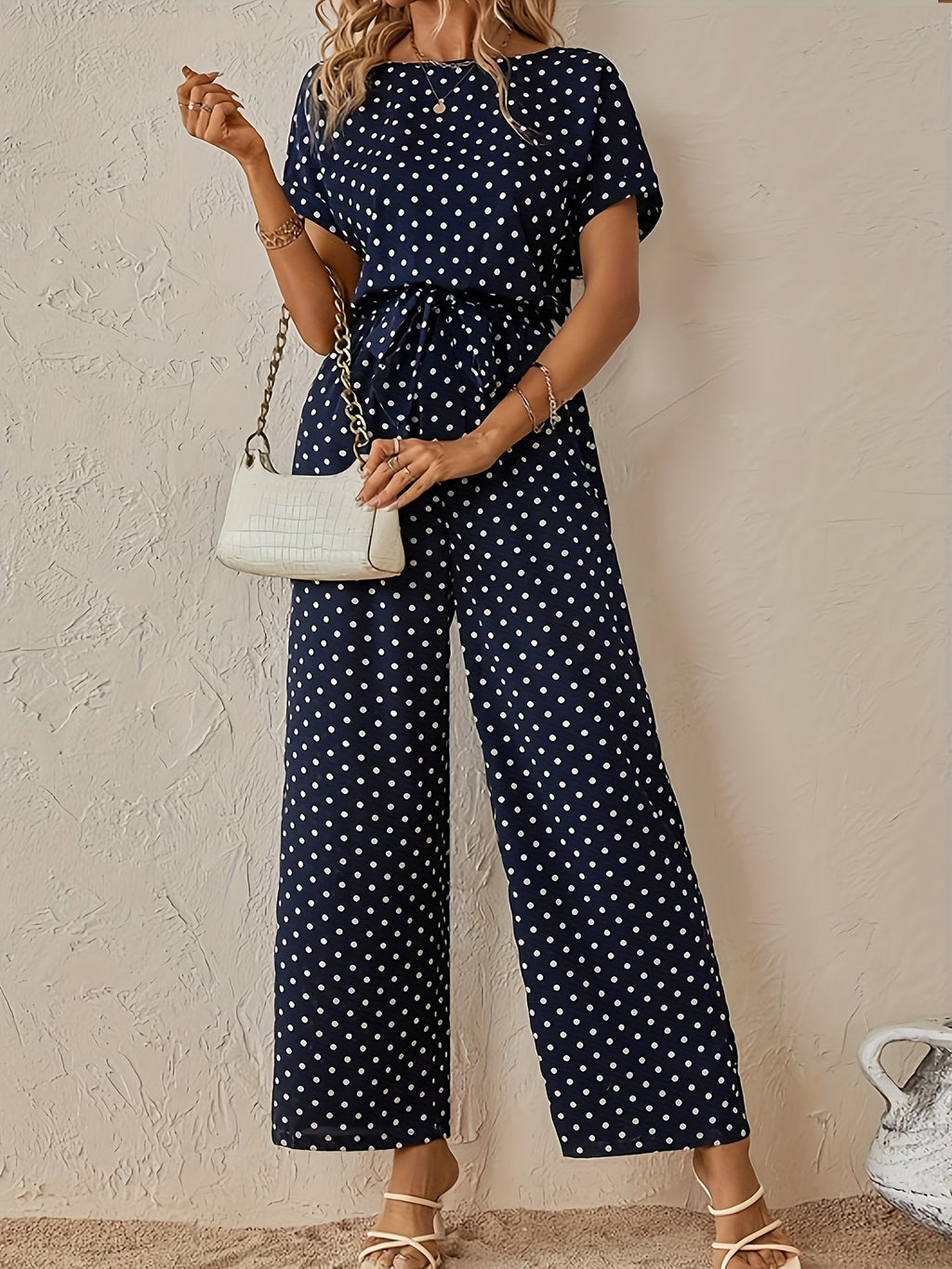 Women Suit | Wide-Leg Jumpsuit with Tie-Waist Belt