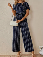 Women Suit | Wide-Leg Jumpsuit with Tie-Waist Belt