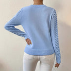 Women Sweatshirt | Crew Neck Pointelle Knit with Puff Shoulders