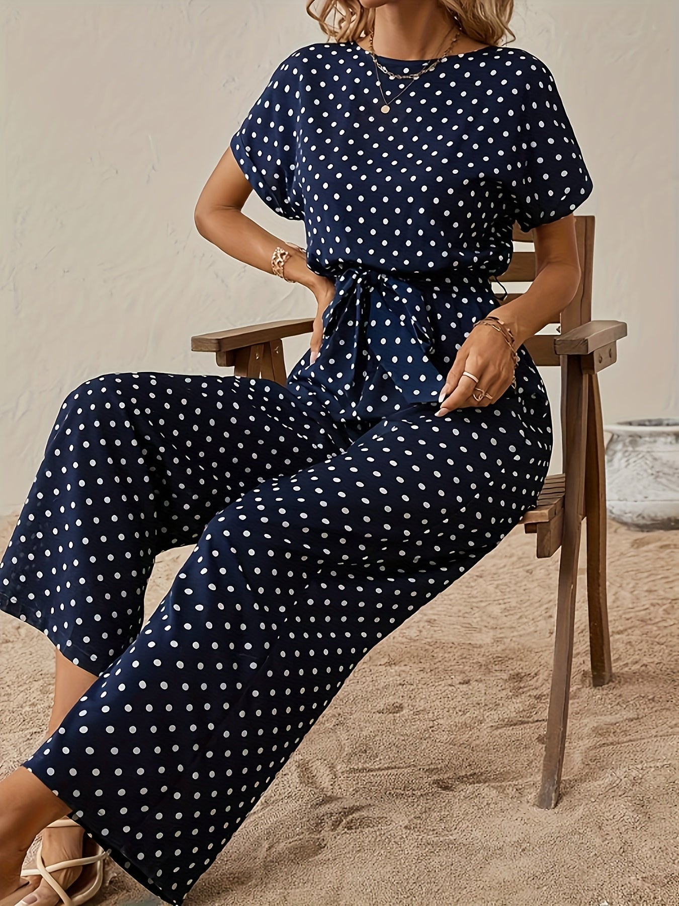 Women Suit | Wide-Leg Jumpsuit with Tie-Waist Belt