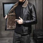 Men Jacket | Full-Zip Faux Leather with Faux Fur Collar