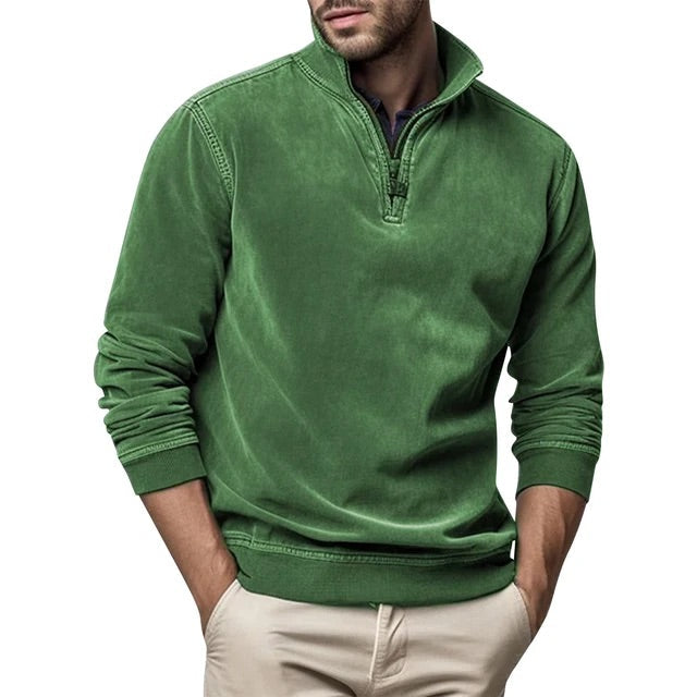 Men Sweater | Half-Zip Collar with Ribbed Cuffs and Hem