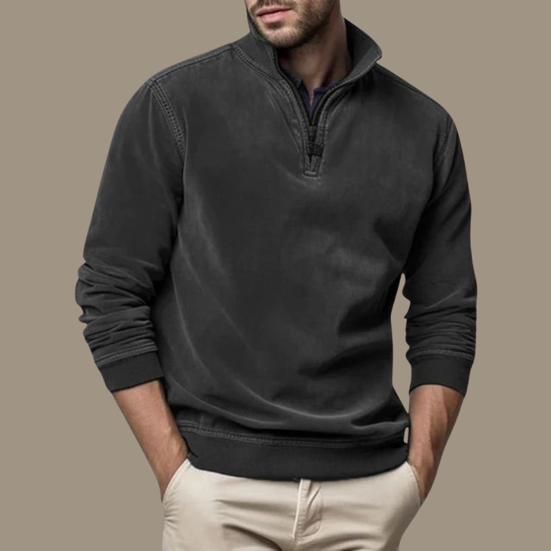 Men Sweater | Half-Zip Collar with Ribbed Cuffs and Hem