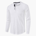 Men T-Shirt | Waffle-Knit Henley with Relaxed Fit Long Sleeve