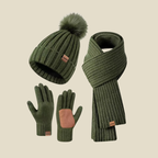 Women Set | Ribbed Knit Beanie Scarf and Gloves Three-Piece