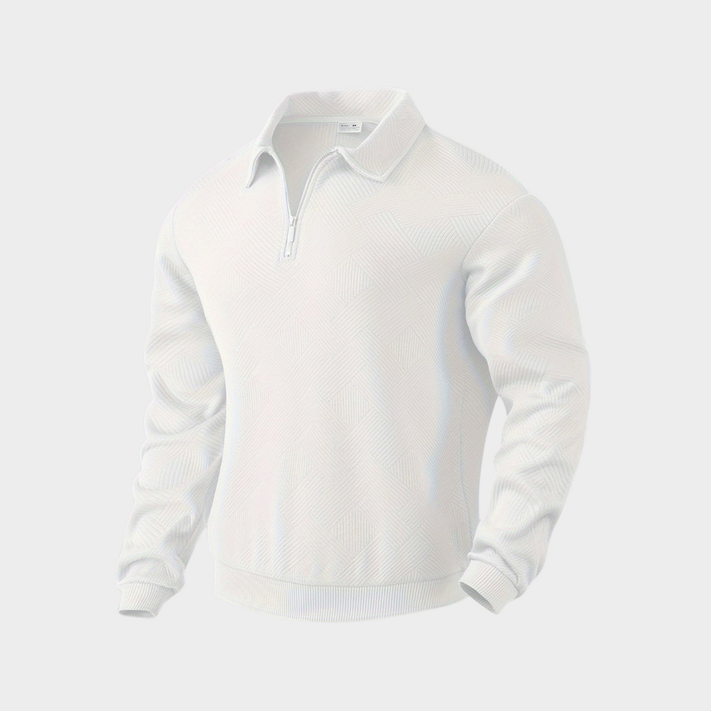Men Sweater | Quarter-Zip Turtleneck with Geometric Knit Pattern