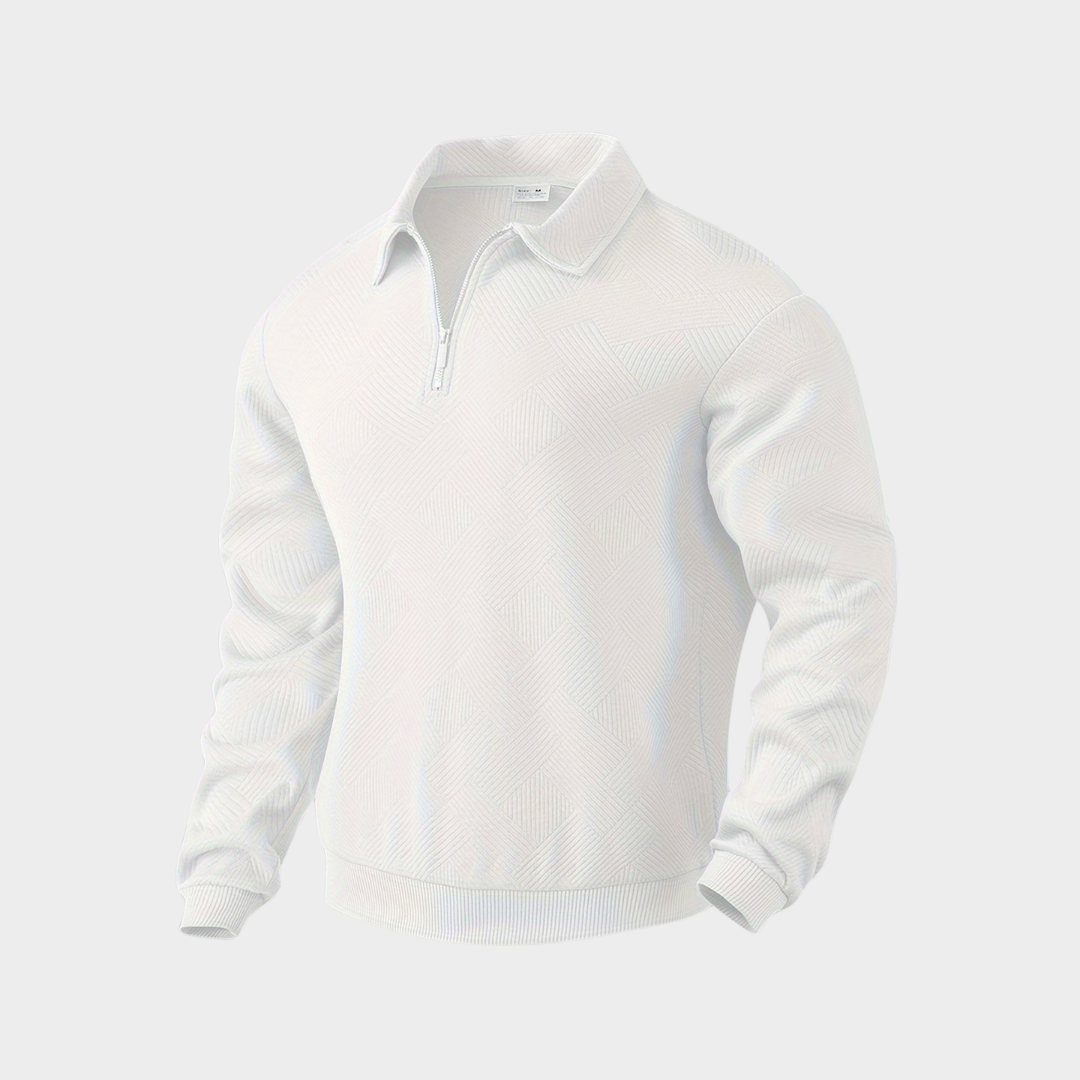 Men Sweater | Quarter-Zip Turtleneck with Geometric Knit Pattern