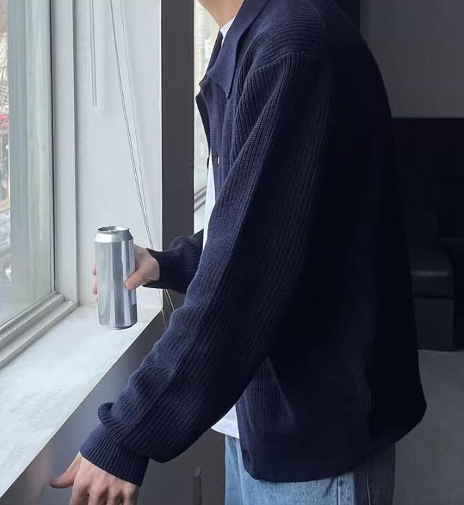 Men Cardigan | Ribbed Knit with Collared Button-Front