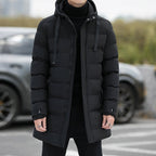 Men Puffer Jacket | Hooded Long Fit with Toggle Cuffs