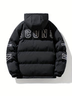 Men Puffer Jacket | Quilted Hood with Graphic Back Print