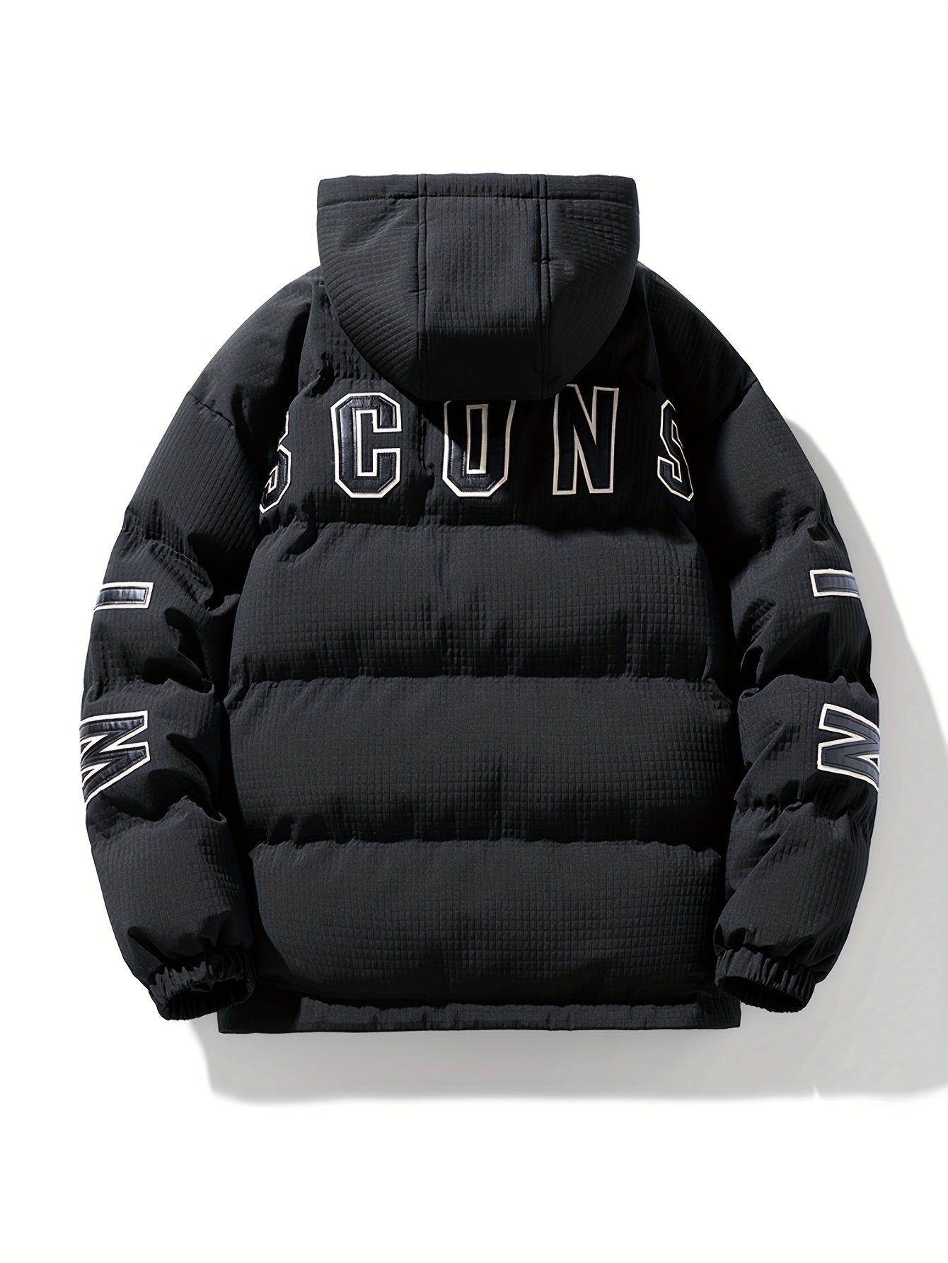 Men Puffer Jacket | Quilted Hood with Graphic Back Print