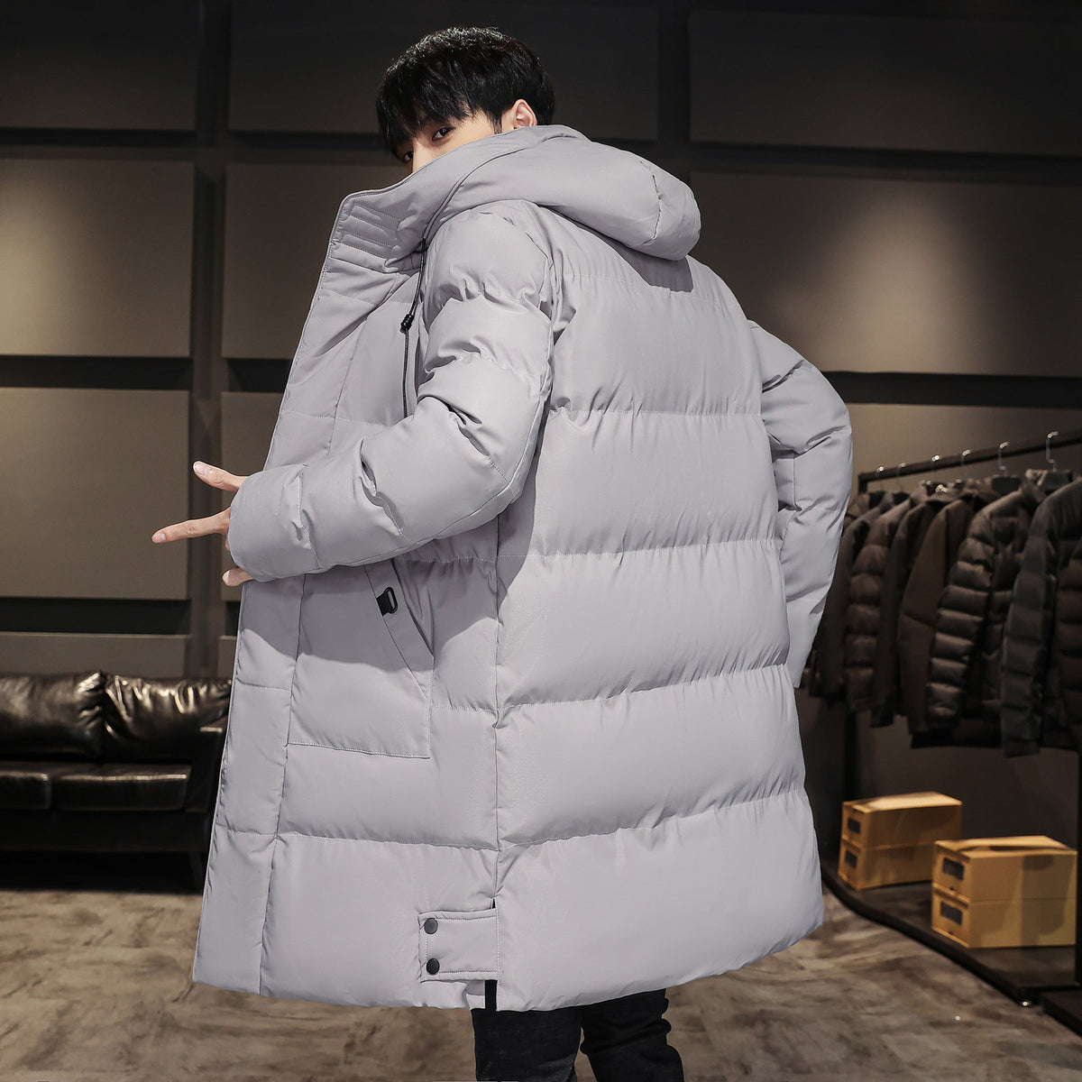 Men Puffer Coat | Long Quilted Cut with Detachable Hood