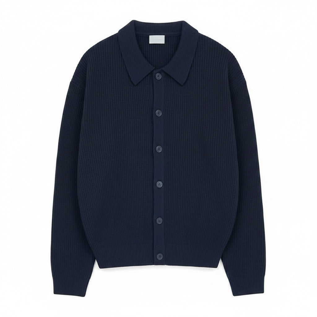 Men Cardigan | Ribbed Knit with Collared Button-Front