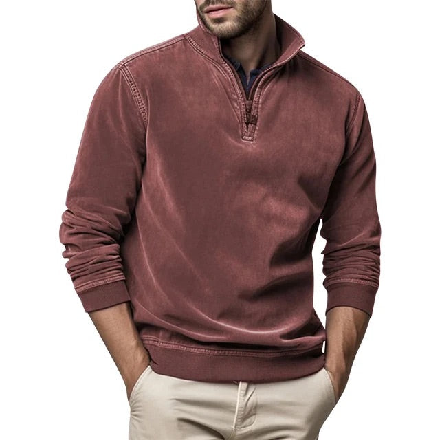 Men Sweater | Half-Zip Collar with Ribbed Cuffs and Hem