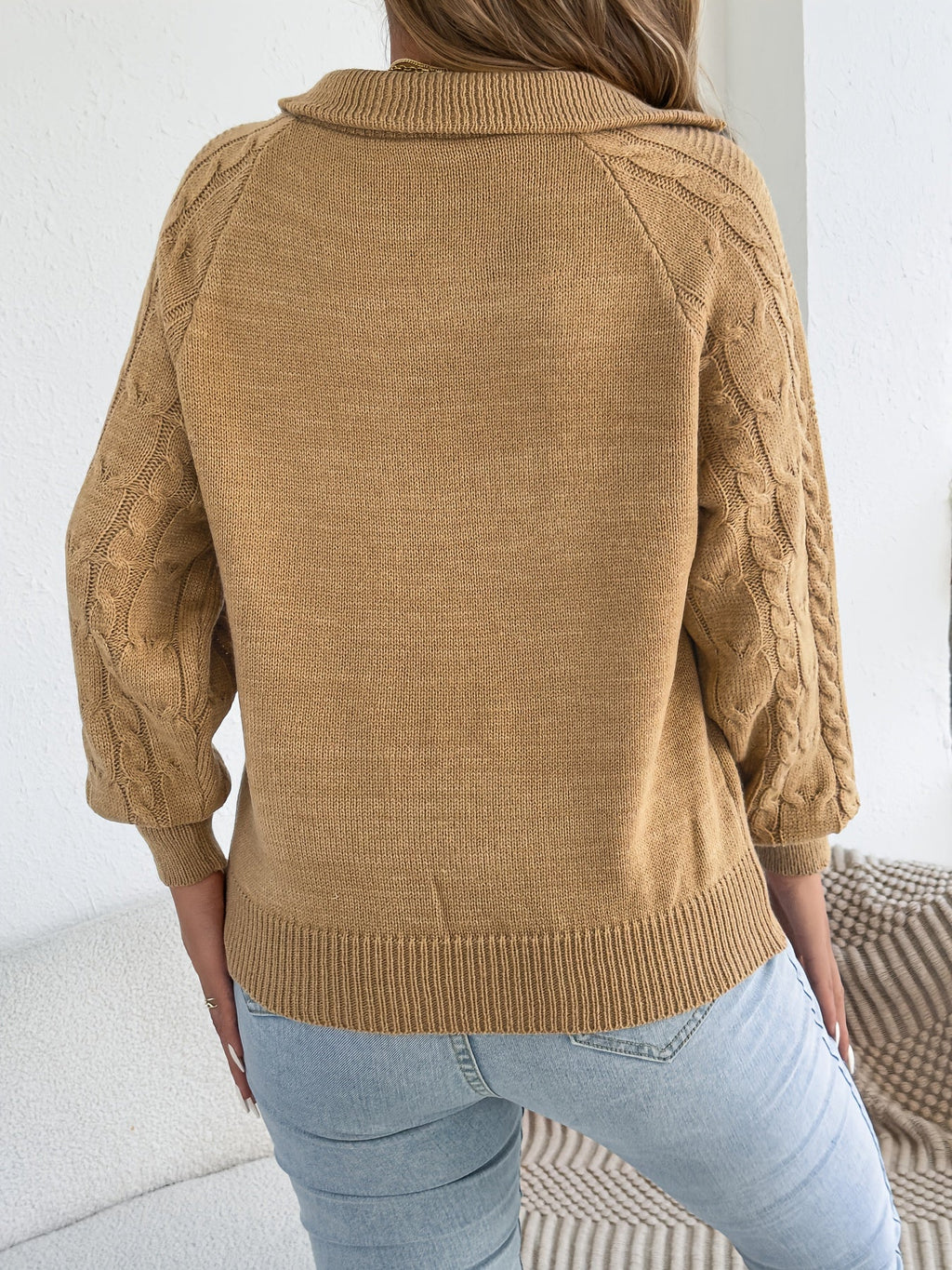 Women Top | Quarter-Zip Collar with Textured Knit Long Sleeves