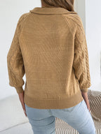 Women Top | Quarter-Zip Collar with Textured Knit Long Sleeves