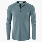 Men T-Shirt | Waffle-Knit Henley with Relaxed Fit Long Sleeve