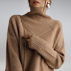 Women Sweater | Diamond Quilted Turtleneck Drop Shoulder