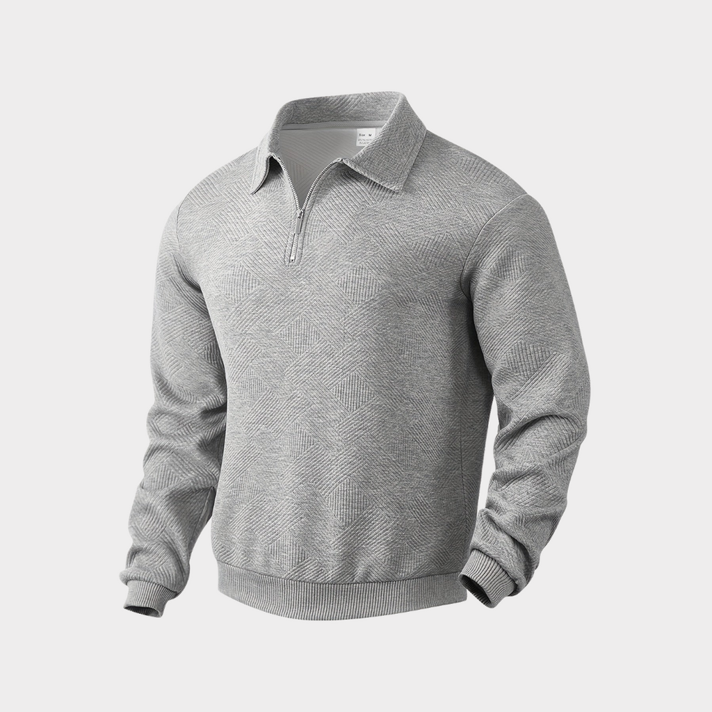 Men Sweater | Quarter-Zip Turtleneck with Geometric Knit Pattern
